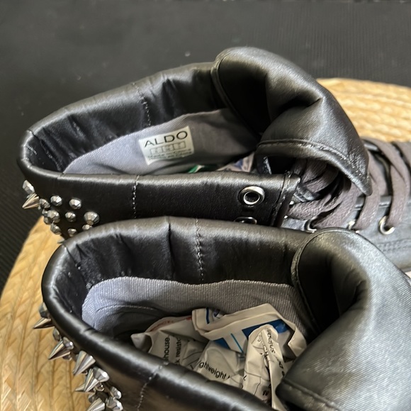 Aldo Silver Spikes Studs Satin High Top Canvas Sneakers Size 6 - Picture 6 of 12